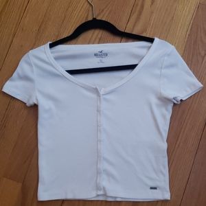 White Holister cropped t-shirt with buttons